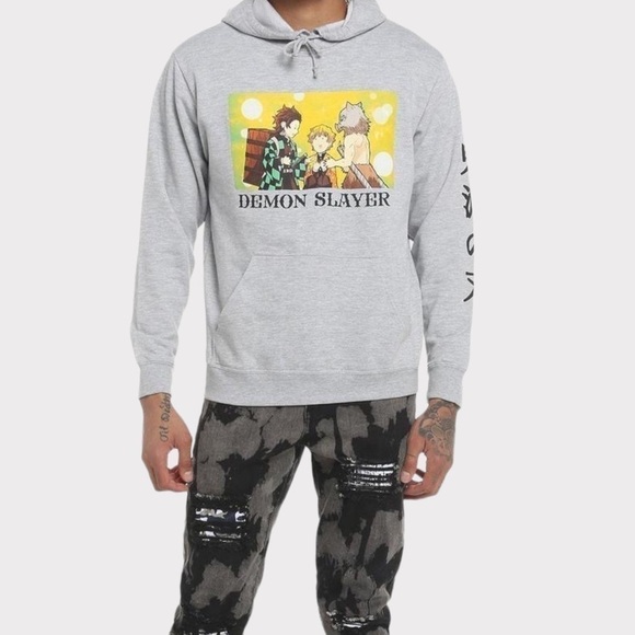 Hot Topic Demon Slayer Kimetsu No Yaiba Trio Hoodie Gray NWT - Picture 12 of 12
